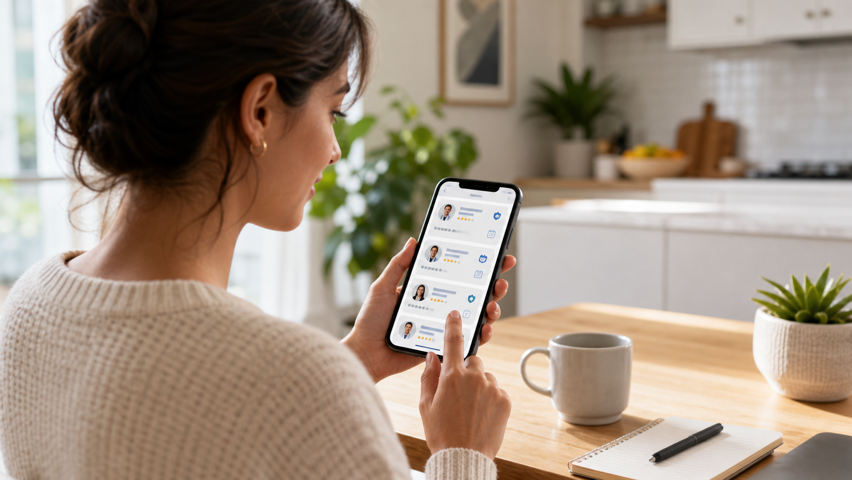 Patient comparing doctor appointment booking options on a phone at home