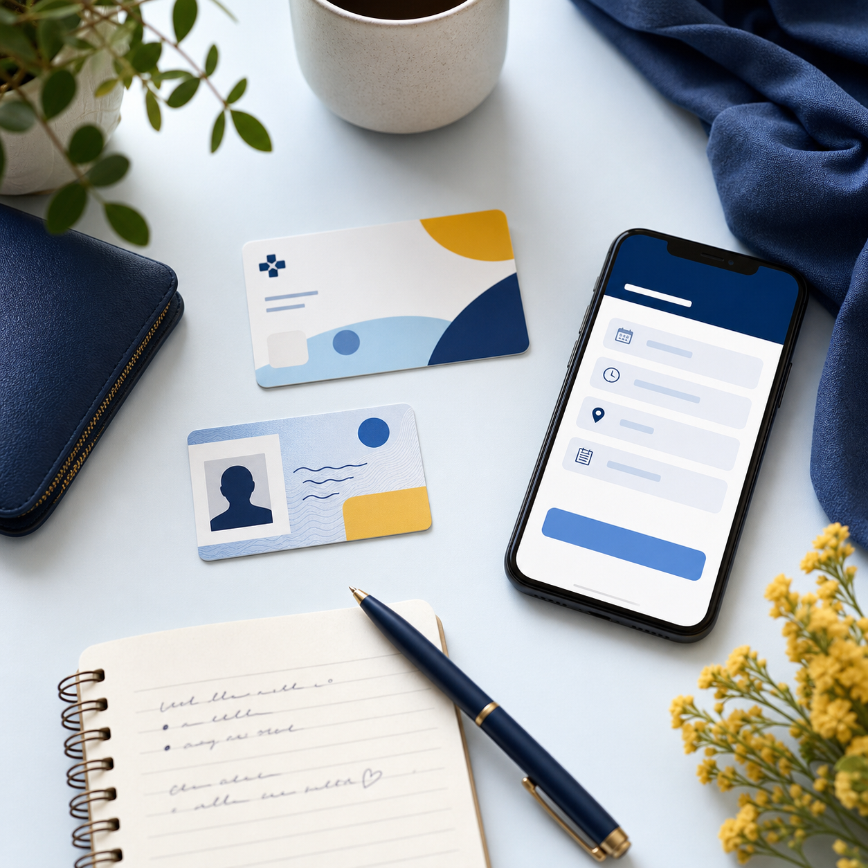 Medicaid card, ID and a list of questions laid out before a gynecology appointment