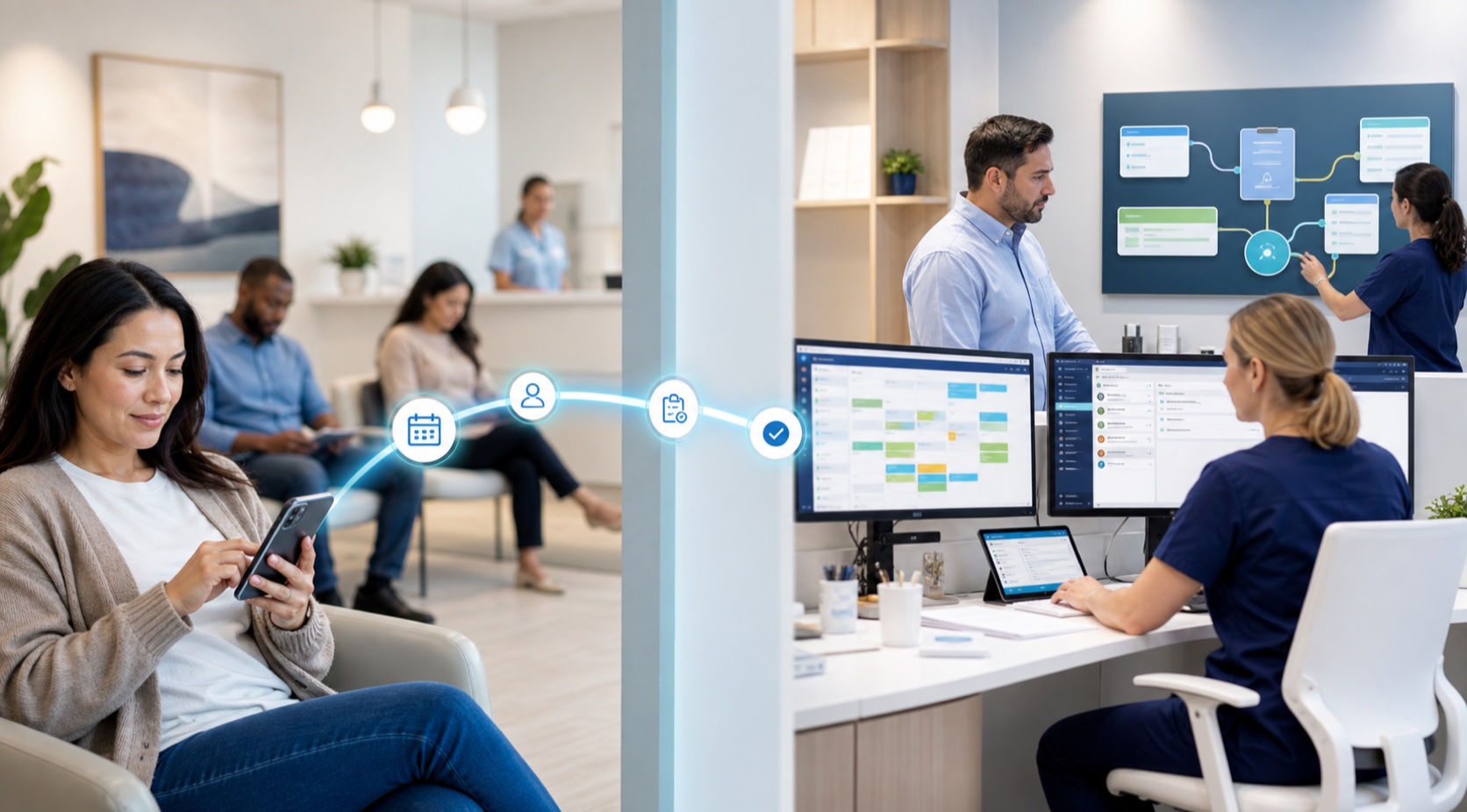 Patient demand flowing into connected clinic scheduling and operations