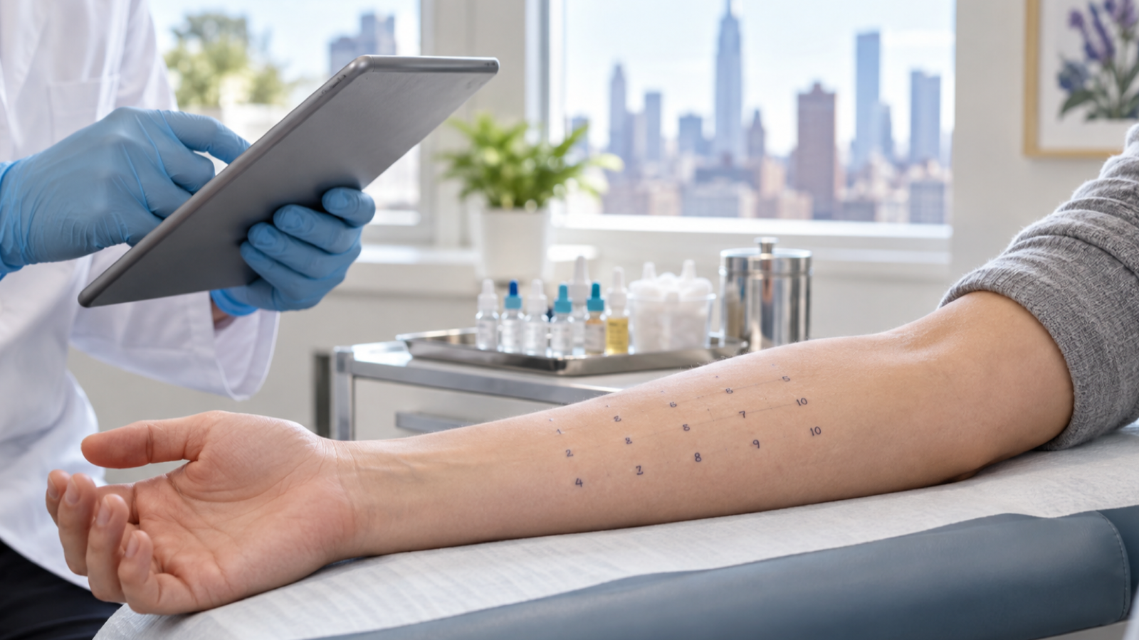 Skin prick allergy testing at an allergist office in New York