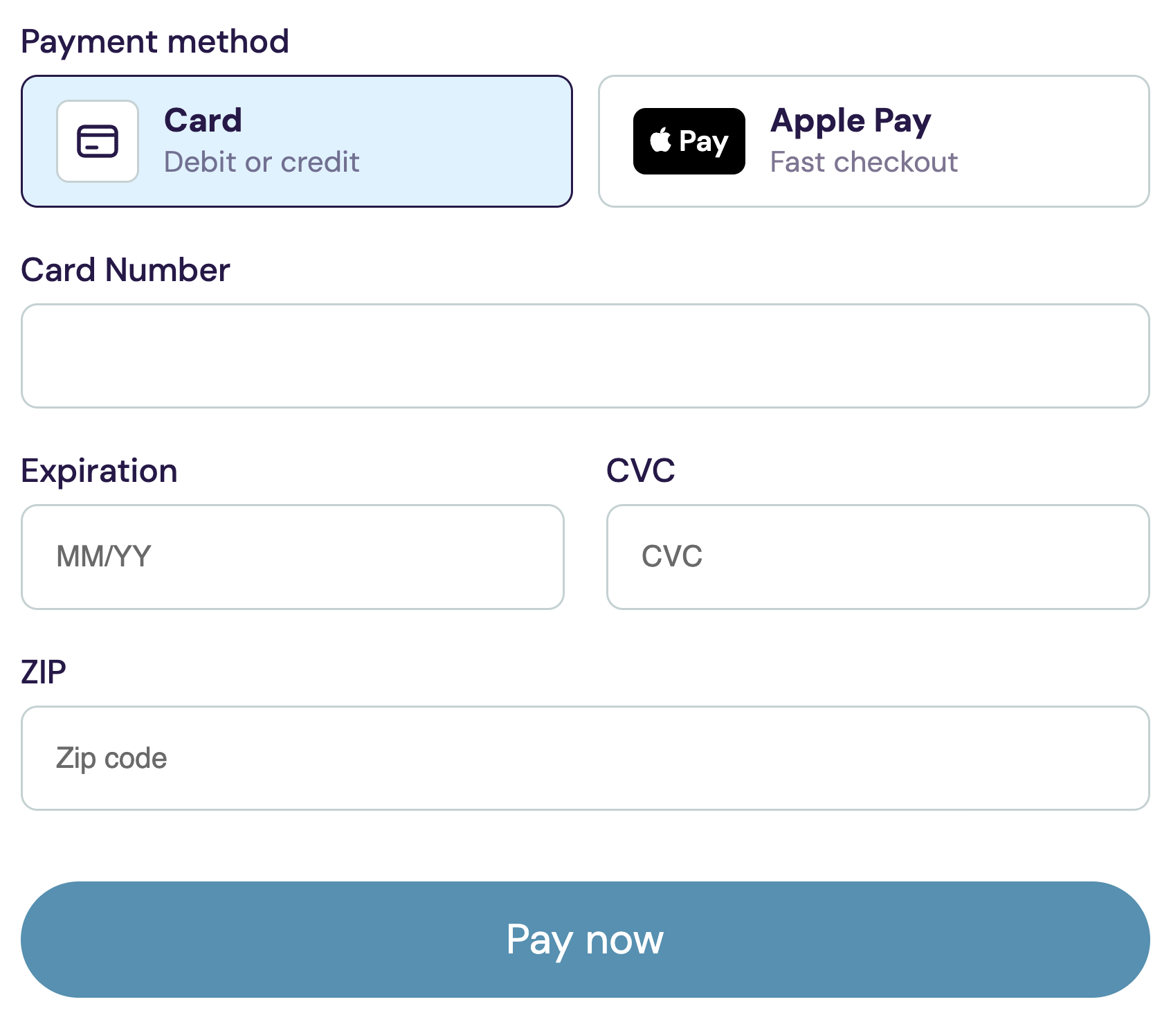 BestDoc payment page with Card and Apple Pay options and empty payment fields